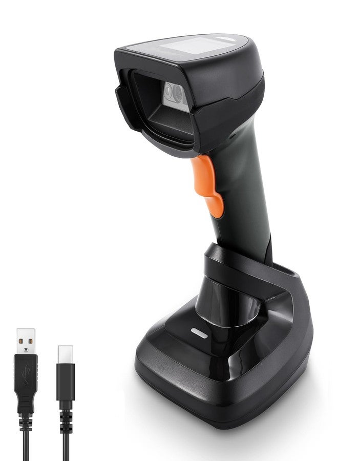 JRHC 2D Wireless Barcode Scanner, Automatic Bar Code Reader with 1.8 Inch Display Screen, Rechargeable Handheld Barcode Reader with 2.4G Wireless Dongle Built in Base, Plug and Play - Image 1