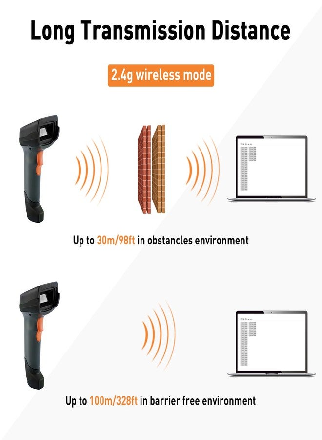 JRHC 2D Wireless Barcode Scanner, Automatic Bar Code Reader with 1.8 Inch Display Screen, Rechargeable Handheld Barcode Reader with 2.4G Wireless Dongle Built in Base, Plug and Play - Image 5