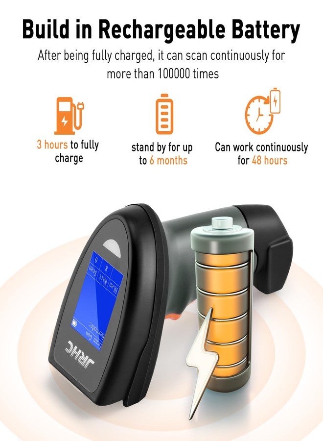 JRHC 2D Wireless Barcode Scanner, Automatic Bar Code Reader with 1.8 Inch Display Screen, Rechargeable Handheld Barcode Reader with 2.4G Wireless Dongle Built in Base, Plug and Play - Image 4