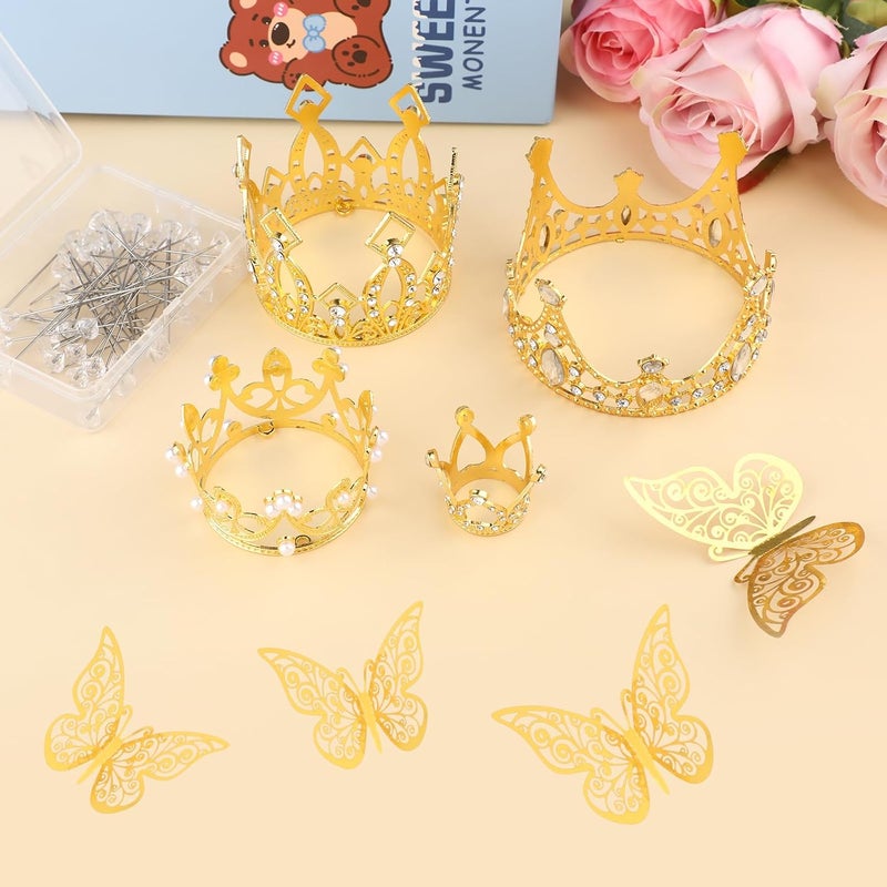 Motroce Crowns for Flower Bouquets, 66 PCS Flower Bouquet Accessories Inclued 4 PCS Crown Cake Topper, 12 PCS Butterfly Decoration, 50 PCS Diamond Pins for Flower Bouquets for Birthday Wedding Baby Shower - Image 3