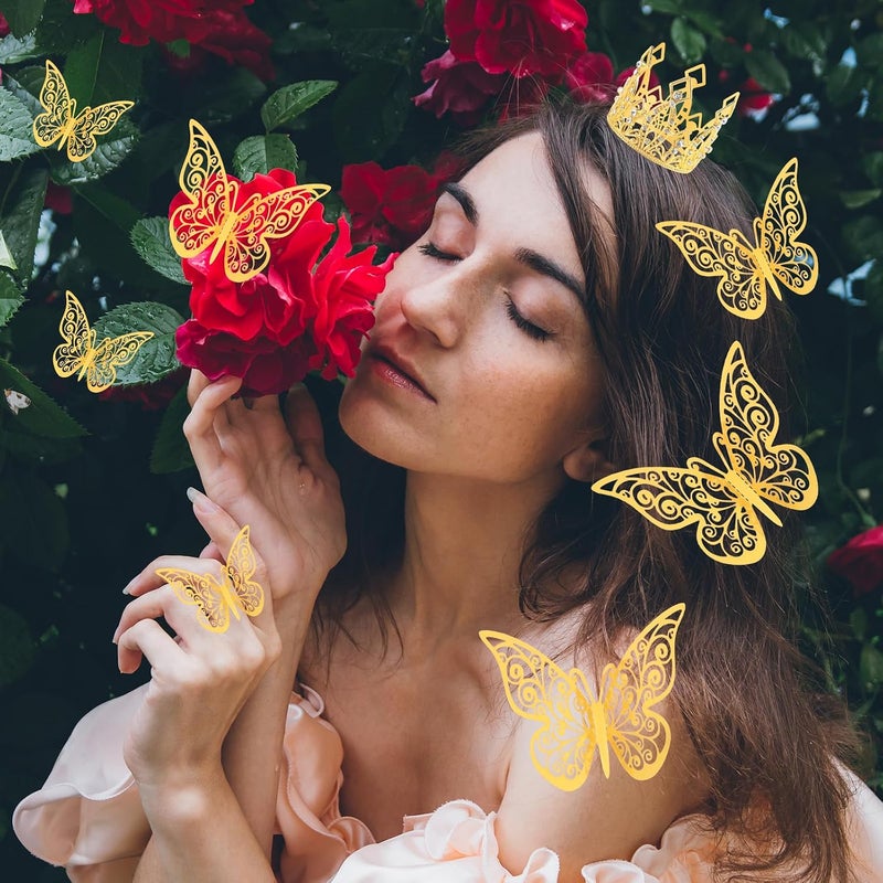 Motroce Crowns for Flower Bouquets, 66 PCS Flower Bouquet Accessories Inclued 4 PCS Crown Cake Topper, 12 PCS Butterfly Decoration, 50 PCS Diamond Pins for Flower Bouquets for Birthday Wedding Baby Shower - Image 5