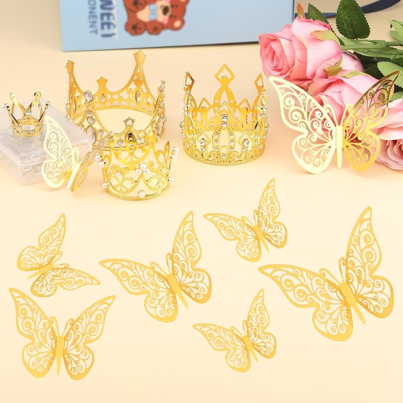 Motroce Crowns for Flower Bouquets, 66 PCS Flower Bouquet Accessories Inclued 4 PCS Crown Cake Topper, 12 PCS Butterfly Decoration, 50 PCS Diamond Pins for Flower Bouquets for Birthday Wedding Baby Shower - Image 4