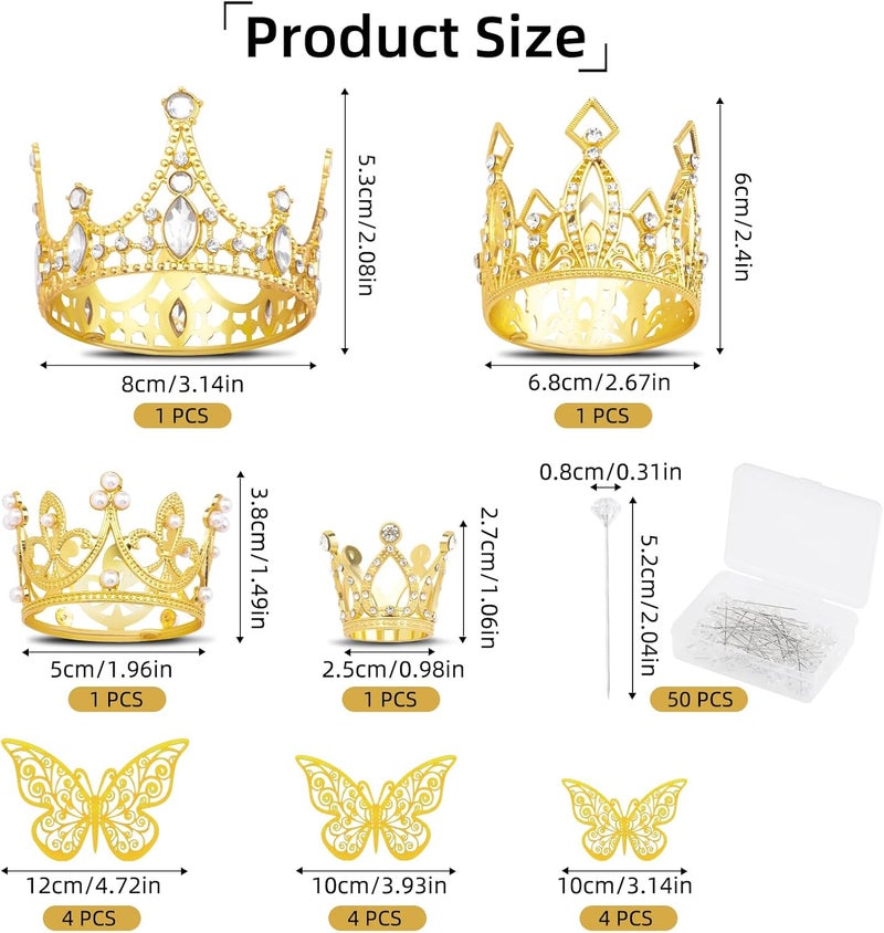 Motroce Crowns for Flower Bouquets, 66 PCS Flower Bouquet Accessories Inclued 4 PCS Crown Cake Topper, 12 PCS Butterfly Decoration, 50 PCS Diamond Pins for Flower Bouquets for Birthday Wedding Baby Shower - Image 2