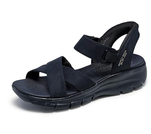 SKECHERS حذاء سكيشرز للنساء EASY GOING - SOMEWHERE SUNNY، صندل بدون استخدام اليدين مع حزام عرضي، أسود/أسود، 7M - Image 4