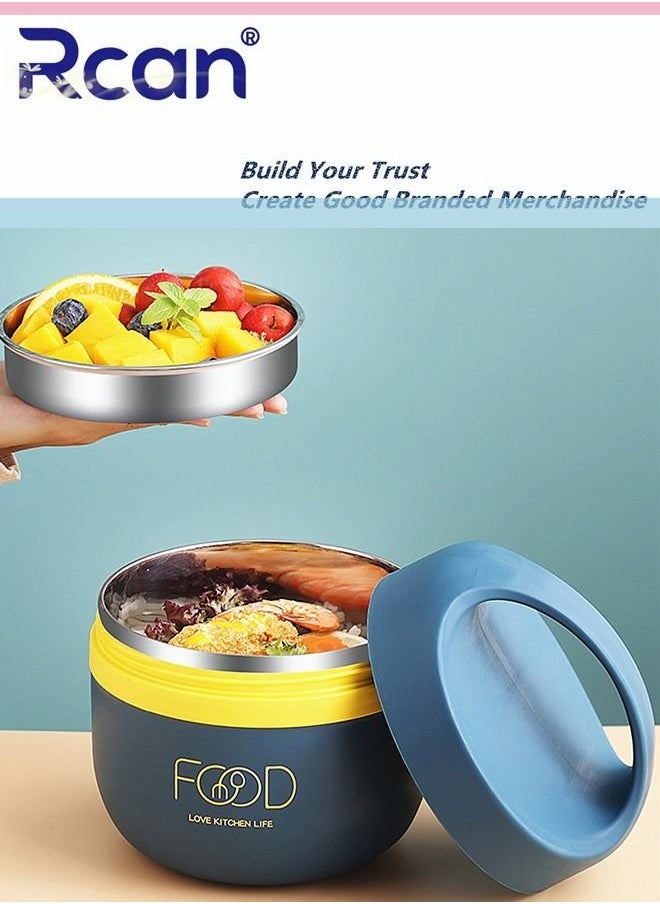 Large Capacity Round Single Layer Lunch Box for Kids Men Women Office With Handle Tableware Portable Sealed Insulated Leak proof Bento Box On-the-Go Meal and Fruit Container, Blue