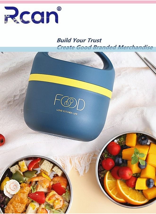 Large Capacity Round Single Layer Lunch Box for Kids Men Women Office With Handle Tableware Portable Sealed Insulated Leak proof Bento Box On-the-Go Meal and Fruit Container, Blue