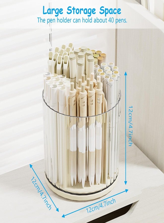 SAYEEC Desk Pencil Pen Holder Rotating Desk Organizer Makeup Brush Holder Pencil Cup Pot Desktop Stationery Supplies Organizer Storage Box Caddy for Office Home (Non-Detachable (Beige)) - Image 2