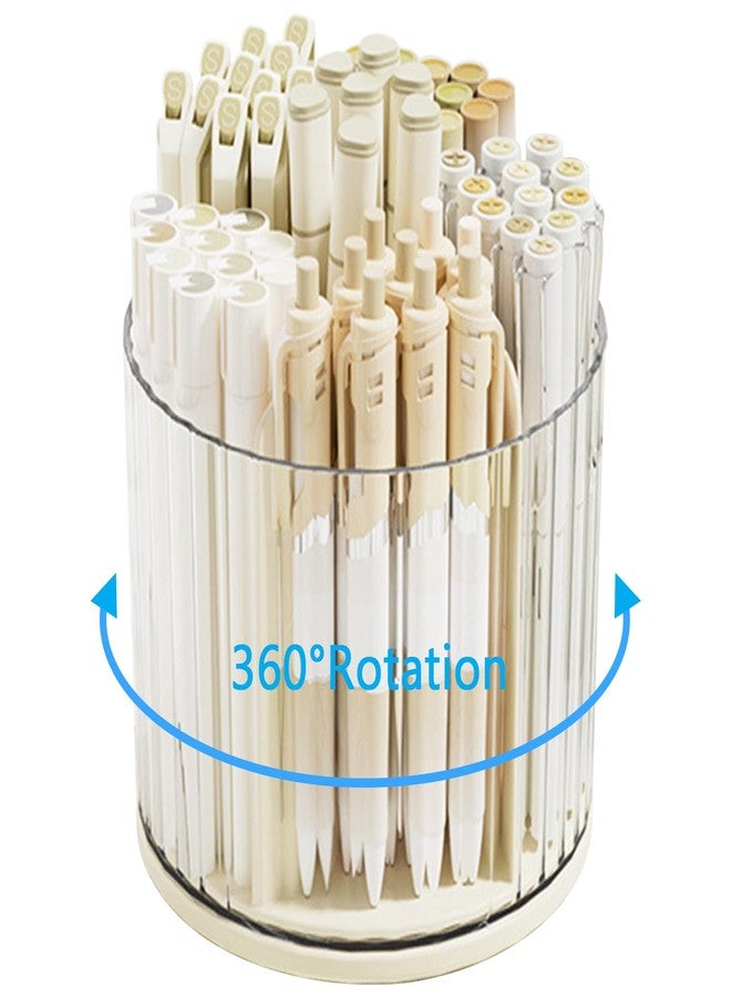 SAYEEC Desk Pencil Pen Holder Rotating Desk Organizer Makeup Brush Holder Pencil Cup Pot Desktop Stationery Supplies Organizer Storage Box Caddy for Office Home (Non-Detachable (Beige)) - Image 1