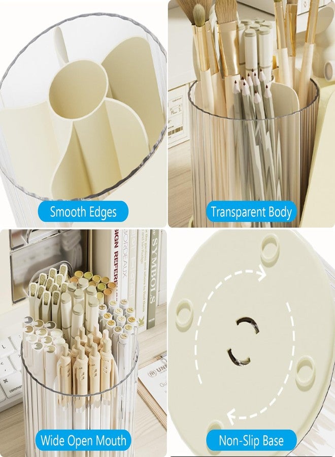 SAYEEC Desk Pencil Pen Holder Rotating Desk Organizer Makeup Brush Holder Pencil Cup Pot Desktop Stationery Supplies Organizer Storage Box Caddy for Office Home (Non-Detachable (Beige)) - Image 4
