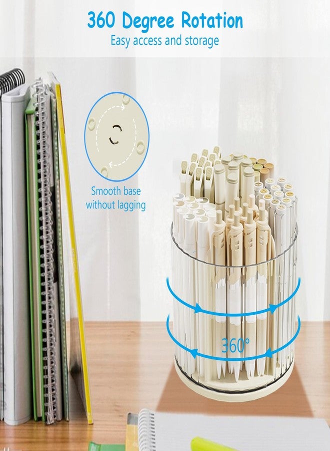 SAYEEC Desk Pencil Pen Holder Rotating Desk Organizer Makeup Brush Holder Pencil Cup Pot Desktop Stationery Supplies Organizer Storage Box Caddy for Office Home (Non-Detachable (Beige)) - Image 3