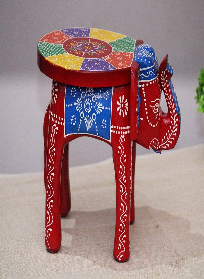 JH Gallery Handcrafted and Emboss Painted Colorful Wooden Elephant Decorative Showpiece Stool (8 Inches Height, Red) - Image 4