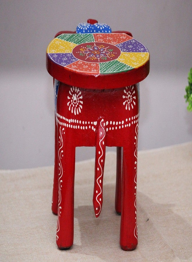 JH Gallery Handcrafted and Emboss Painted Colorful Wooden Elephant Decorative Showpiece Stool (8 Inches Height, Red) - Image 5