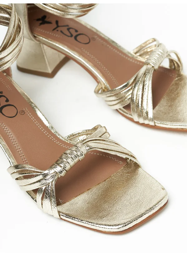 Y.so Y.SO Ladies Mid Heel Sandals Gold | Made In India