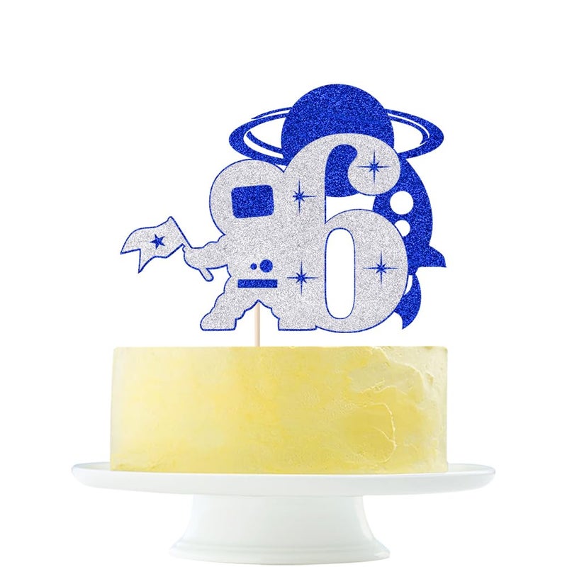 Yetxel Space astronaut 6-year-old Cake Topper Boys girls children's birthday party cake decorations Happy birthday cake Topper for astronauts reveals space theme party decorations 6th birthday cake Topper - Image 3