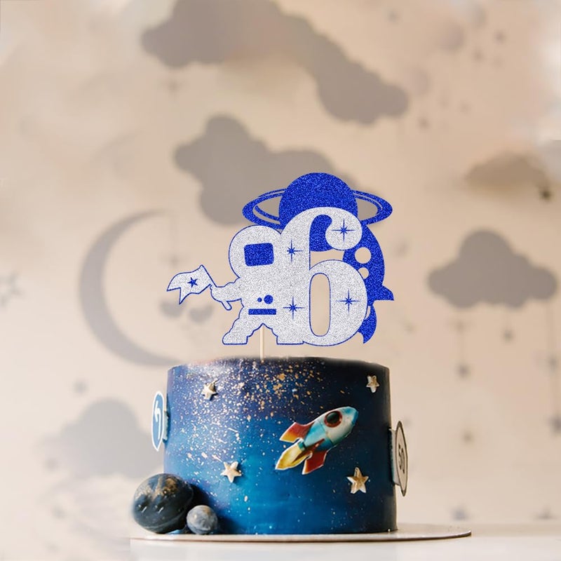Yetxel Space astronaut 6-year-old Cake Topper Boys girls children's birthday party cake decorations Happy birthday cake Topper for astronauts reveals space theme party decorations 6th birthday cake Topper - Image 5