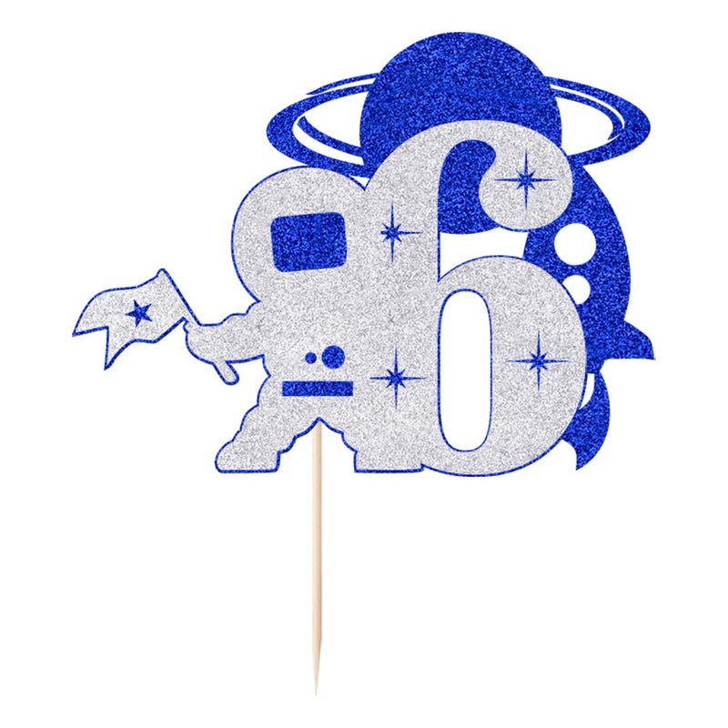 Yetxel Space astronaut 6-year-old Cake Topper Boys girls children's birthday party cake decorations Happy birthday cake Topper for astronauts reveals space theme party decorations 6th birthday cake Topper - Image 1