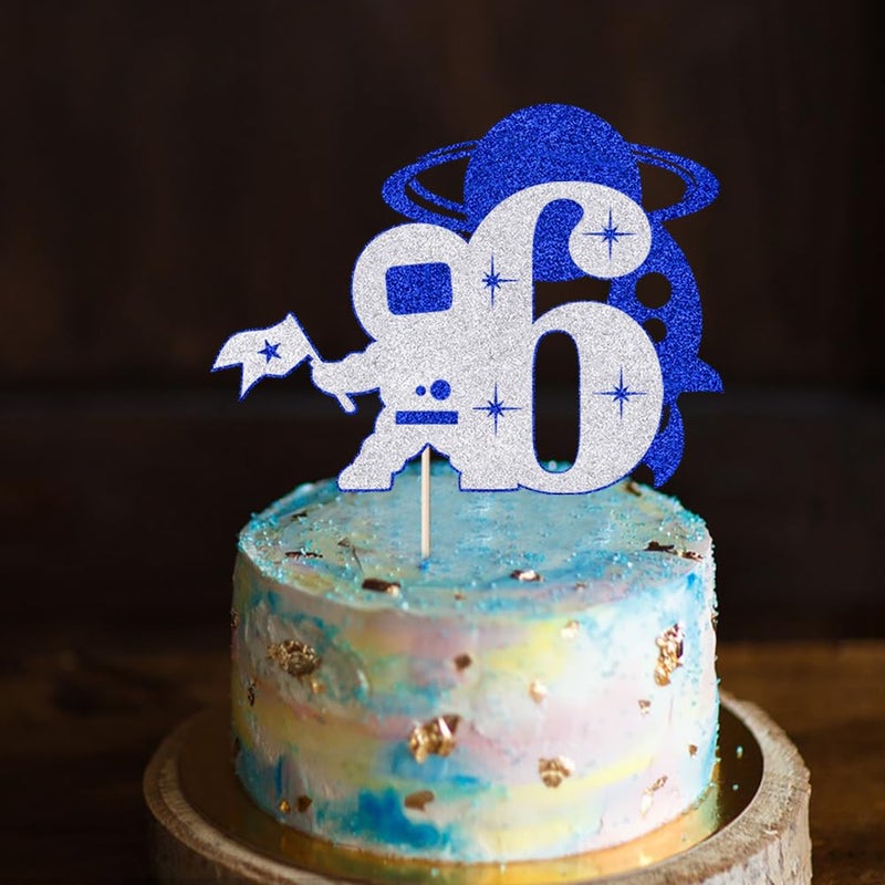 Yetxel Space astronaut 6-year-old Cake Topper Boys girls children's birthday party cake decorations Happy birthday cake Topper for astronauts reveals space theme party decorations 6th birthday cake Topper - Image 4