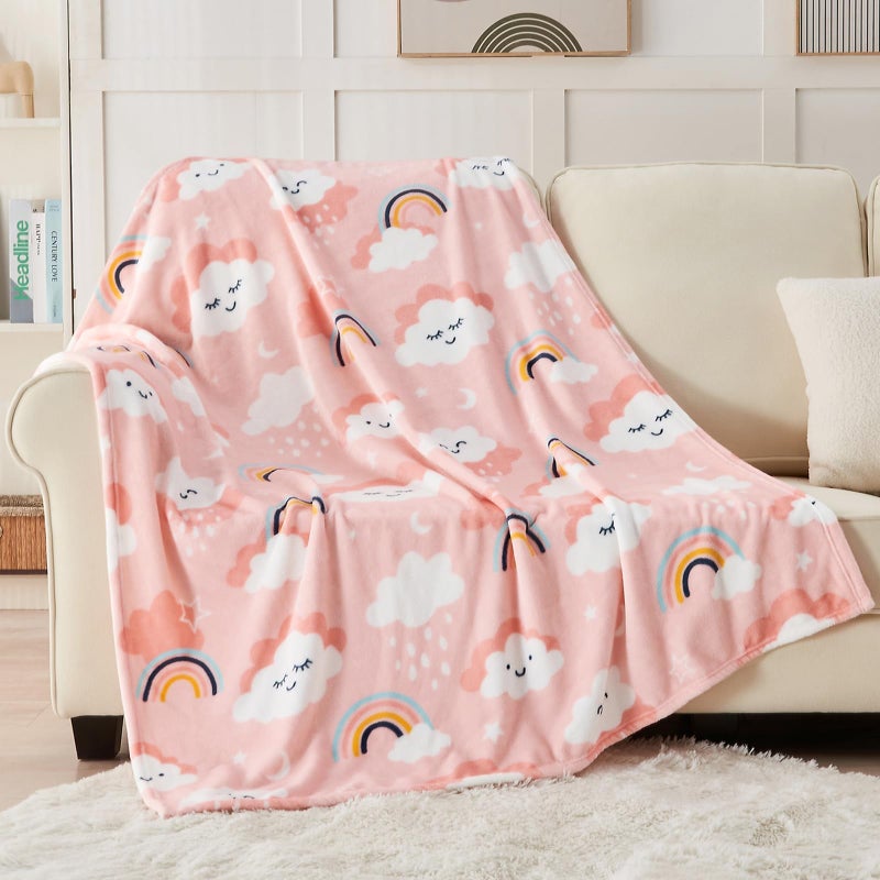 SOCHOW Cute Cloud Print Fleece Throw Blanket for Kids Boys and Girls, Soft Lightweight Cozy Warm Flannel Blanket for Toddler Bed, Pink 50 x 60 Inches - Image 1