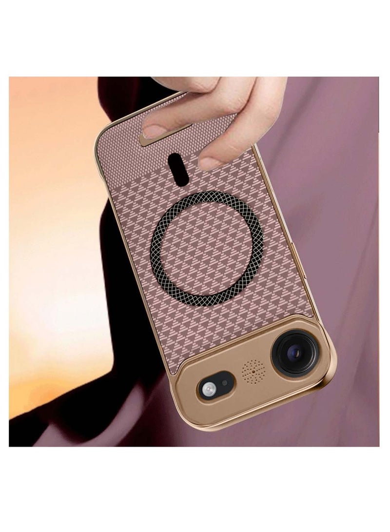 دبليو تيك غطاء حماية لهاتف آيفون آير 5G 2025 معدن مغناطيسي بدون إطار بنسيج قماشي نحيف مع Magsafe (MCCPSN) - وردي/ذهبي - Image 3