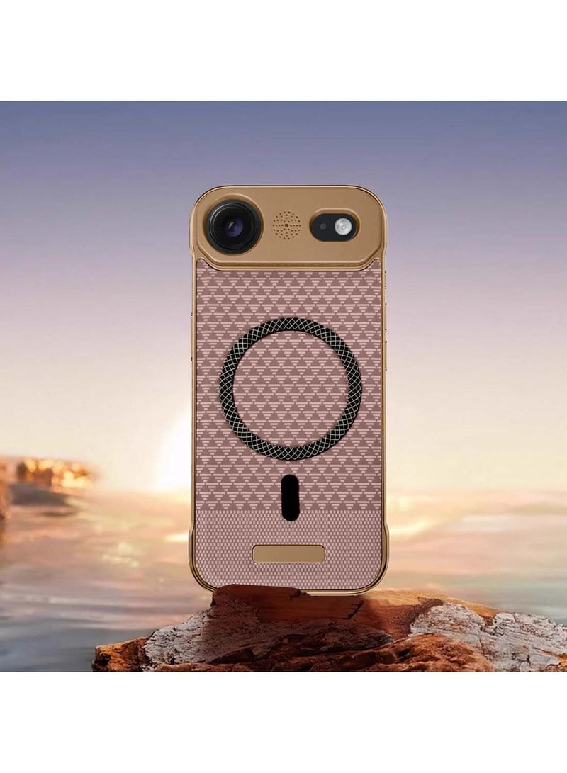 دبليو تيك غطاء حماية لهاتف آيفون آير 5G 2025 معدن مغناطيسي بدون إطار بنسيج قماشي نحيف مع Magsafe (MCCPSN) - وردي/ذهبي - Image 4