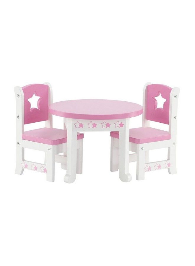 Emily Rose 14 Inch Doll Furniture Accessories ; Lovely Pink And White 14.5" Doll Kitchen Table And 2 Chair Dining Gift Set With Beautiful Star Motif - Image 1