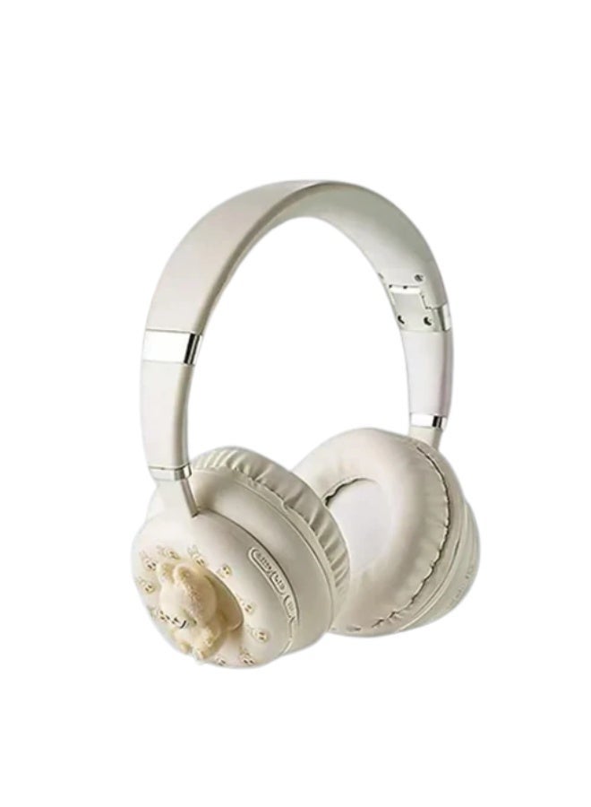Portable Off-white Wireless Foldable Headphones KE-52 – Bluetooth 5.3, Comfortable Over-Ear Design, Built-in Mic for Mobile & Media Players - Image 1