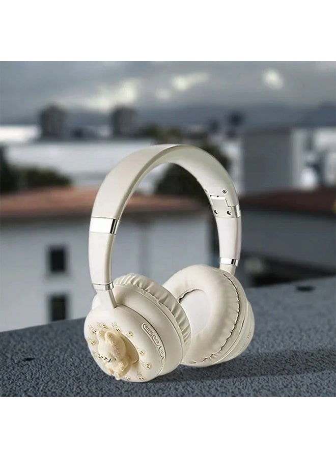 Portable Off-white Wireless Foldable Headphones KE-52 – Bluetooth 5.3, Comfortable Over-Ear Design, Built-in Mic for Mobile & Media Players - Image 3