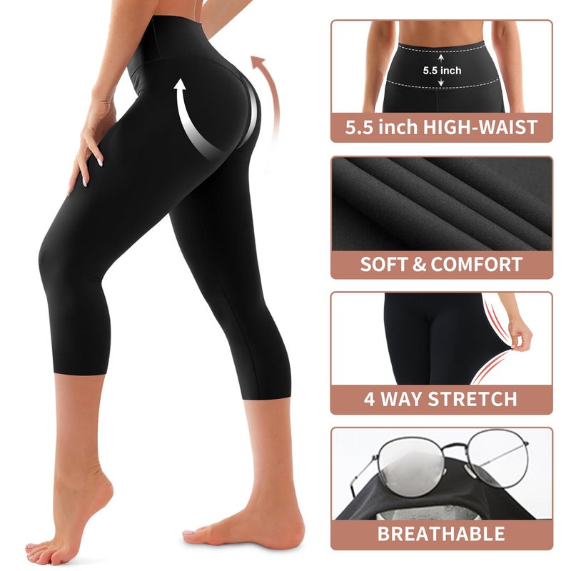 Bluemaple High Waisted Leggings for Women - Tummy Control Pants Non See Through Workout Soft Yoga Pants for Running Plus Size - Image 5