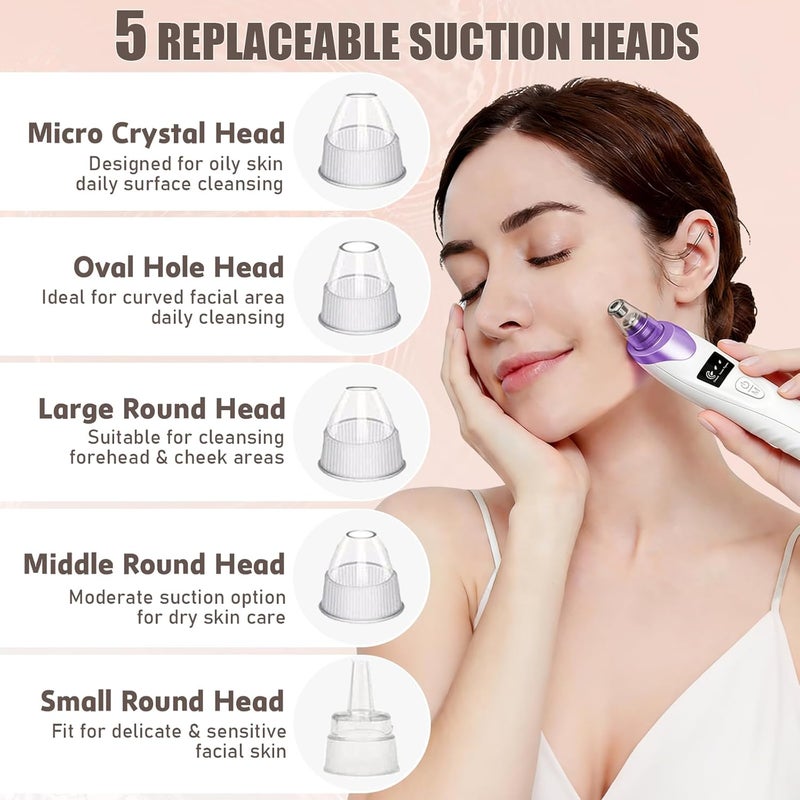 Gackoko 2026 Blackhead Remover Pore Vacuum,Facial Pore Cleaner-5 Suction Power,5 Probes,USB Rechargeable Blackhead Vacuum Kit Electric Pore Vacuum Tool for Adult(Purple) - Image 5