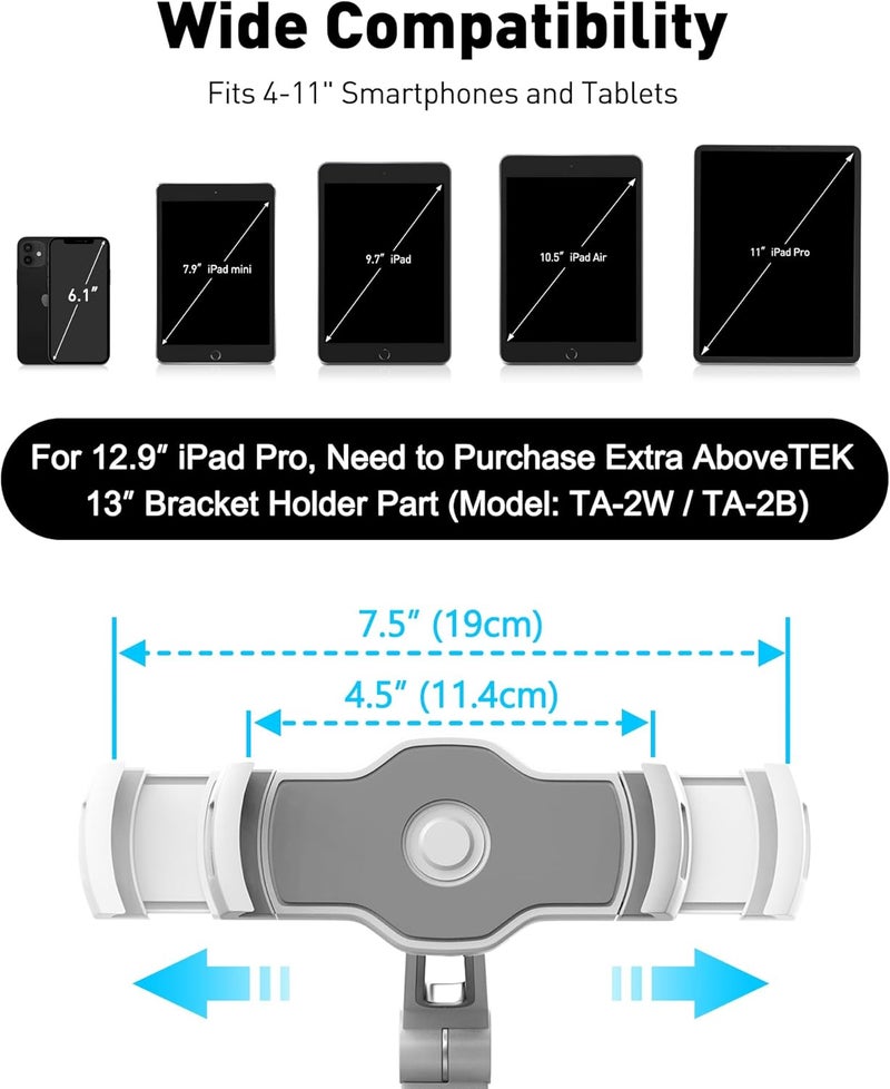 AboveTEK Tablet Suction Cup Holder for 4-11” Displays - Large Swivel Tablet and Phone Stand - Image 3