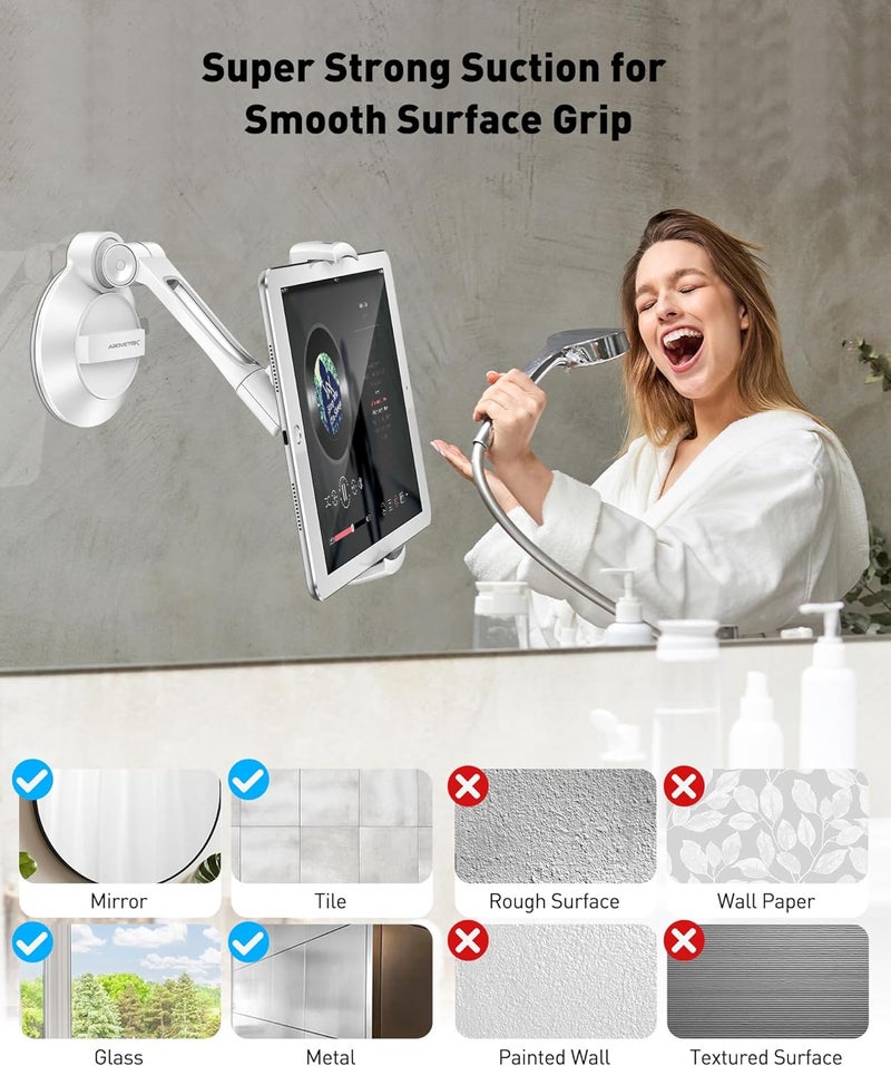 AboveTEK Tablet Suction Cup Holder for 4-11” Displays - Large Swivel Tablet and Phone Stand - Image 2
