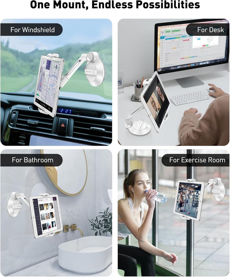 AboveTEK Tablet Suction Cup Holder for 4-11” Displays - Large Swivel Tablet and Phone Stand - Image 4