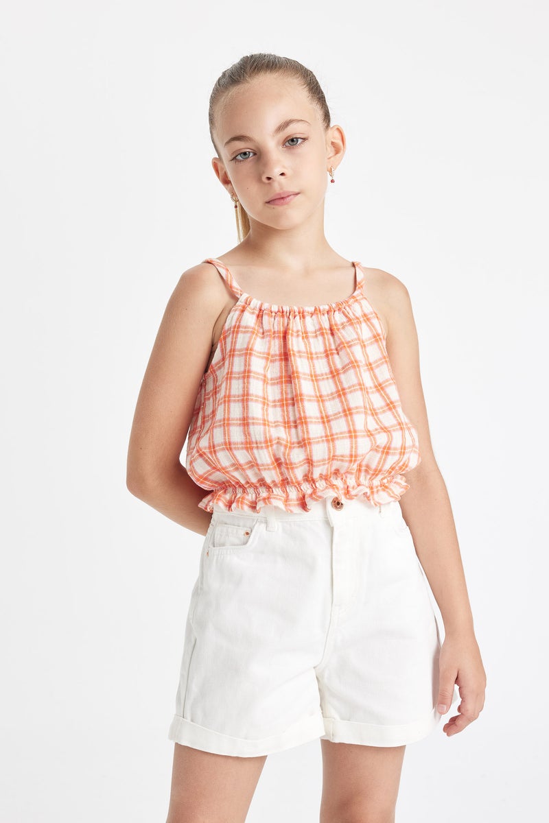 DeFacto Orange Girl Girl Checkered Strappy Blouse Casual - Image 1