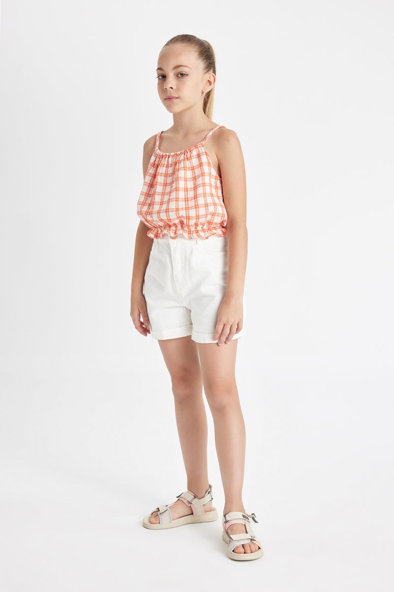 DeFacto Orange Girl Girl Checkered Strappy Blouse Casual - Image 2