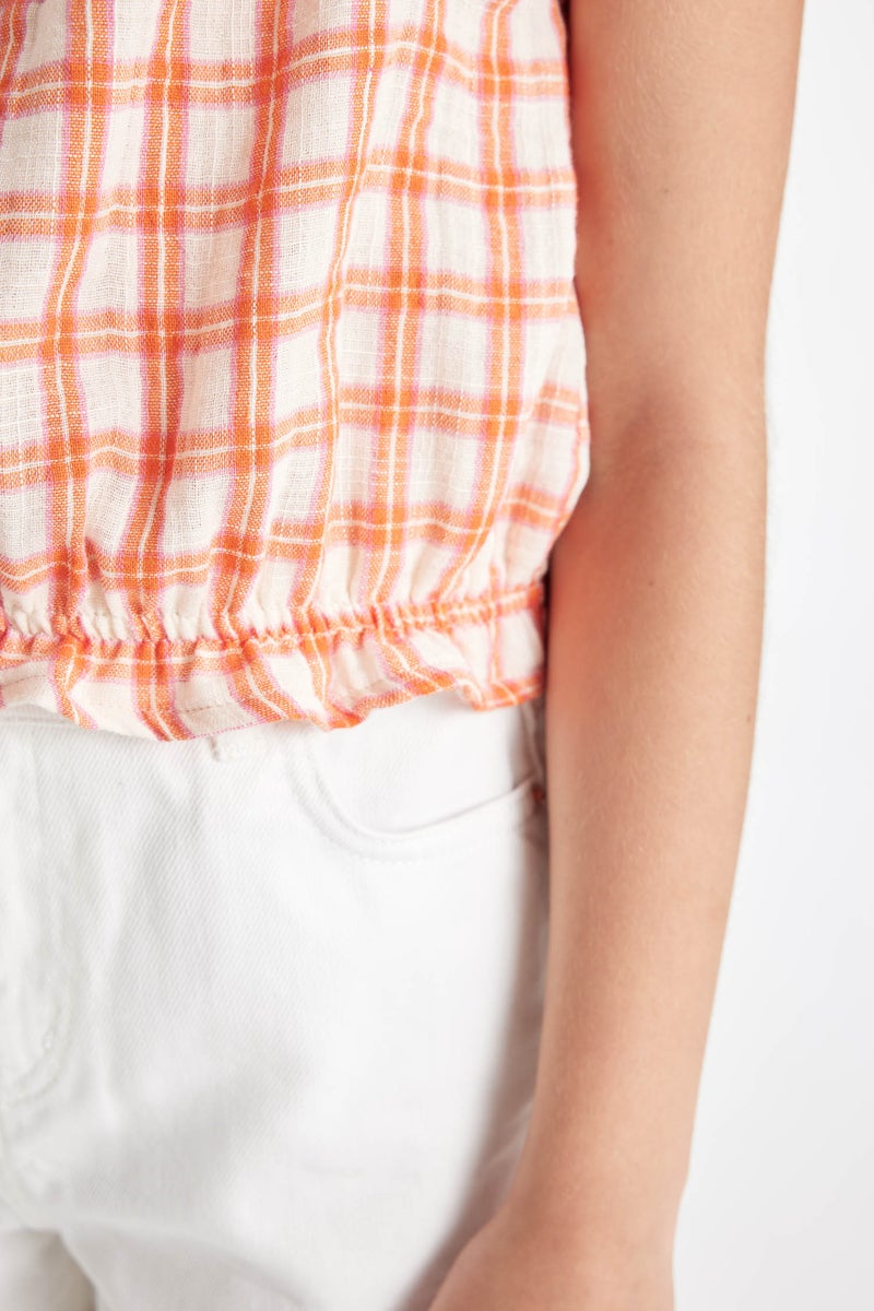 DeFacto Orange Girl Girl Checkered Strappy Blouse Casual - Image 4