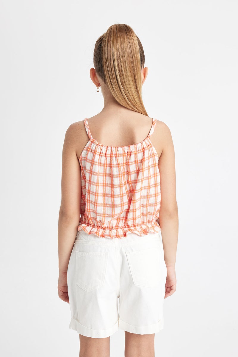 DeFacto Orange Girl Girl Checkered Strappy Blouse Casual - Image 5