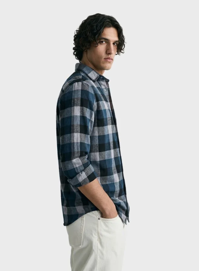 ذا انديان كراج كو Men Slim Fit Checked Cutaway Collar Full Sleeves Shirt