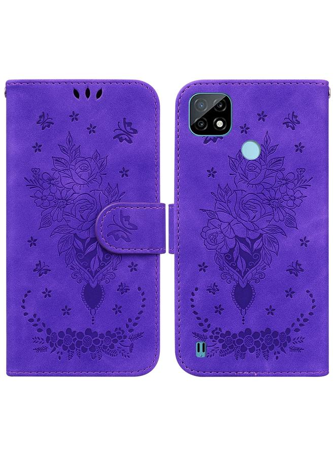 S-TOP Case For OPPO Realme C21 Butterfly Rose Embossed Leather Phone Case - Image 1