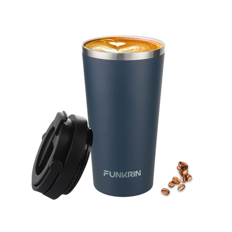 Funkrin Funkrin Insulated Coffee Mug with Ceramic Coating  16oz Iced Coffee Tumbler Cup with Flip Lid and Handle  Double Wall Vacuum Leak-Proof Thermos Mug for Travel Office School Party Camping - Image 1