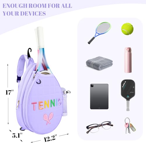 NZNDB Tennis Bags for Women Girl, Tennis Sling Crossbody Backpack, Water Resistant Tennis Bag for Pickleball, Tennis, Racketball(Purple) - Image 4