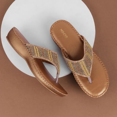 Mochi Women Antic Gold Ethnic and Comfortwear Chappal UK/6 EU/39 (44-99) - Image 2