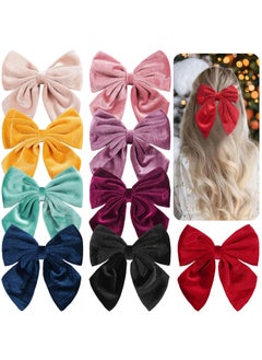 DED DED 9 PCS 6 Large Velvet Hair Bows Fable Bow Clips for Toddlers Girls Handmade Big Bows Hair Accessories for Baby Girls Teen Kids Women 