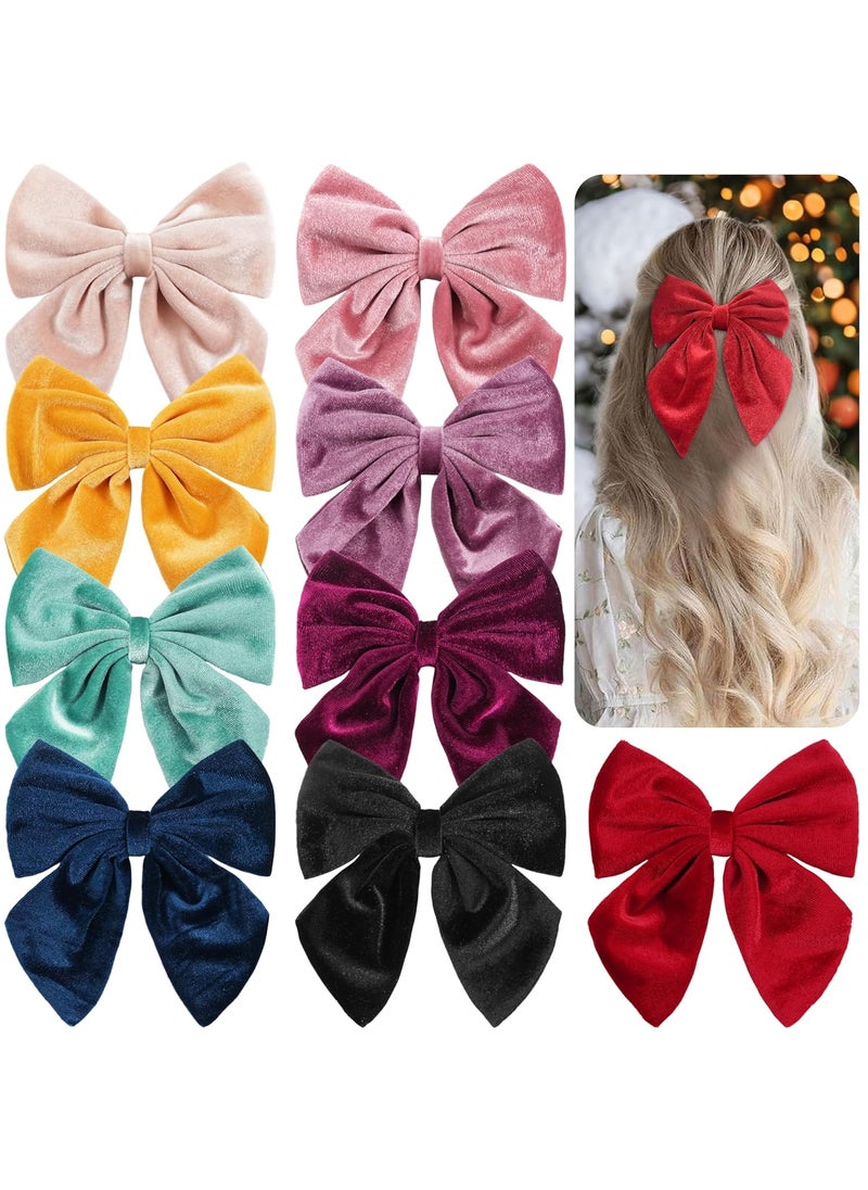 DED DED 9 PCS 6 Large Velvet Hair Bows Fable Bow Clips for Toddlers Girls Handmade Big Bows Hair Accessories for Baby Girls Teen Kids Women 