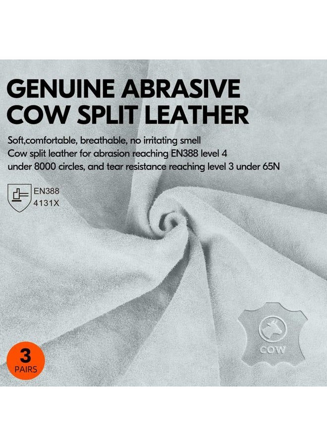 Vgo 3Pairs Unlined Cowhide Split Leather Work and Driver Gloves for Heavy Duty, Truck Driving, Warehouse, Gardening, Farm (Size XL, White,CB9501) - Image 2