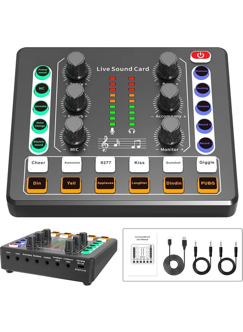 Live Sound Card, M8 Mini Sound Mixer Board,Portable Audio Mixer, Audio Interface With Dj Mixer Effects And Voice Changer, Voice Changer Device For Singing/Pc Video Chat/Broadcast/Karaoke - Image 1