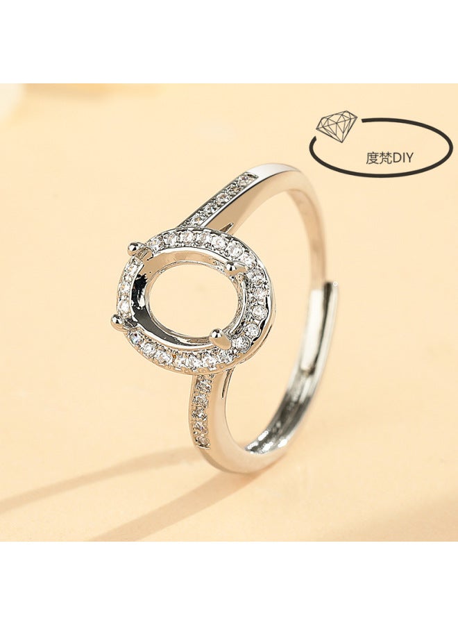 925 Silver Plated Fashion Classic Women's Ring Empty Holder Diy Inlaid Oval Chinese Pointed Bottom Diamond Flat Egg Surface Ring Holder