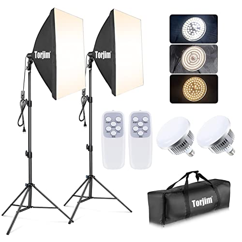 Torjim Softbox Photography Lighting Kit, 2Pcs 27" x 27" Professional Soft Box | 3000K-7500K 85W LED Bulbs with Remote, Photography Continuous Lighting Kit for Studio Lights, Portrait, Video Recording - Image 1