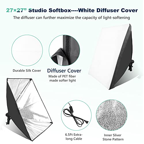 Torjim Softbox Photography Lighting Kit, 2Pcs 27" x 27" Professional Soft Box | 3000K-7500K 85W LED Bulbs with Remote, Photography Continuous Lighting Kit for Studio Lights, Portrait, Video Recording - Image 5