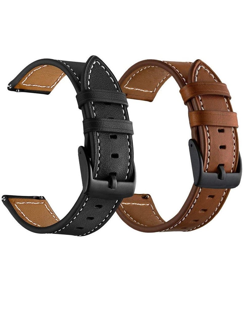 SYOSI Compatible with Galaxy Watch 45mm/46mm Bands, 2 Pack Genuine Leather 22mm Watch Strap with Black Buckle, Compatible for Gear S3 Frontier Classic Smartwatch Brown+Black - Image 1