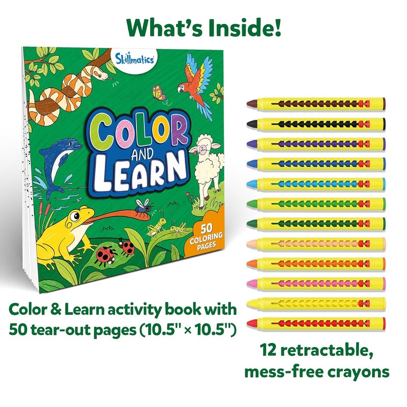 Skillmatics Colouring Book - 50 Tear-Out Pages and 12 Retractable Mess-Free Crayons, Colour and Learn 160+ Animals, Educational Gift for Toddlers and Preschoolers Ages 3, 4, 5, 6 - Image 2